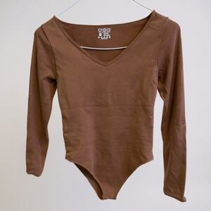 OQQ Brown Long Sleeve Bodysuit M
